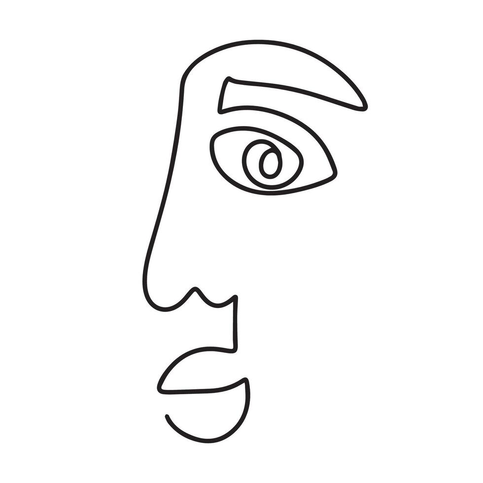 Continuous line drawing. Abstract woman portrait. One line face art illustration. Female linear contour isolated on white. Minimal outline silhouette. illustration vector