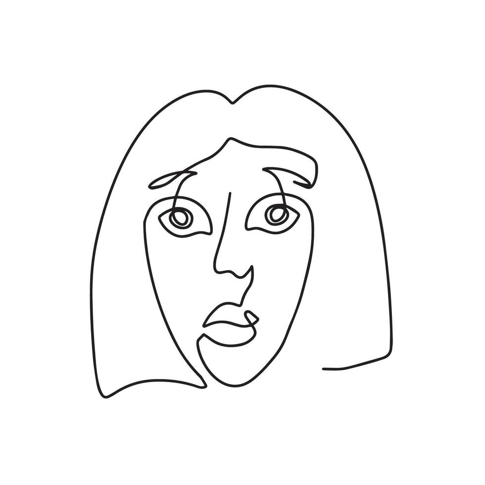Continuous line abstract face portrait. Minimalist woman, girl character hand drawn with one line. modern illustration. vector