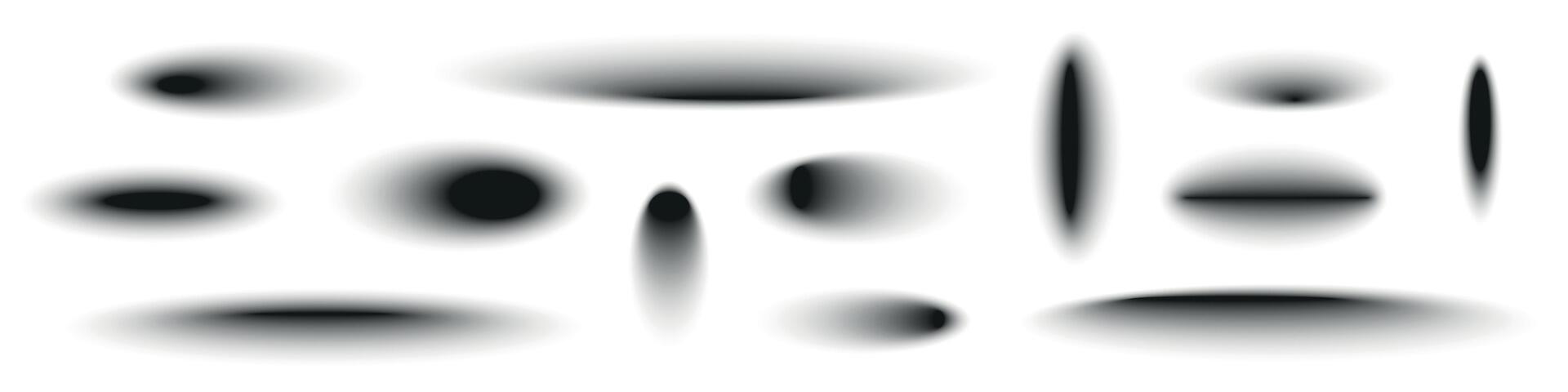 Realistic shadow set with round shapes. black shade effect. Isolated object. Flat illustration on white background. vector