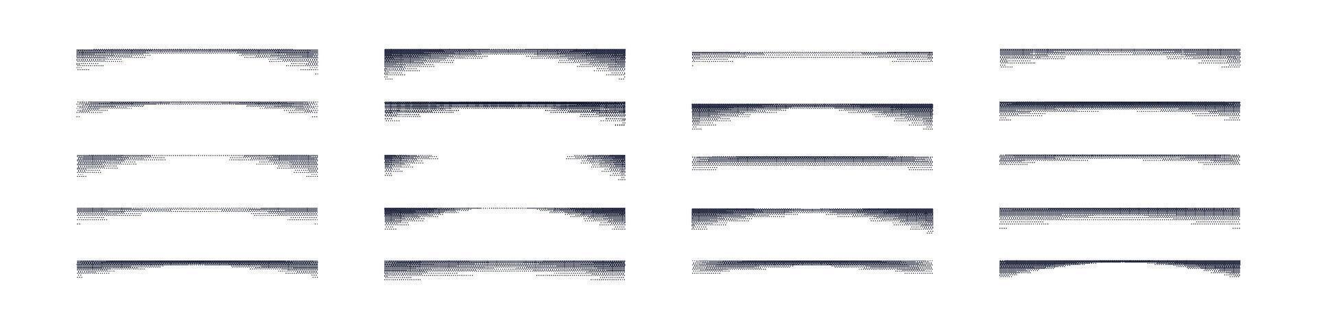 Set of grainy noise and stipple shadow dots with gradient edges. Flat illustration isolated on white background. vector