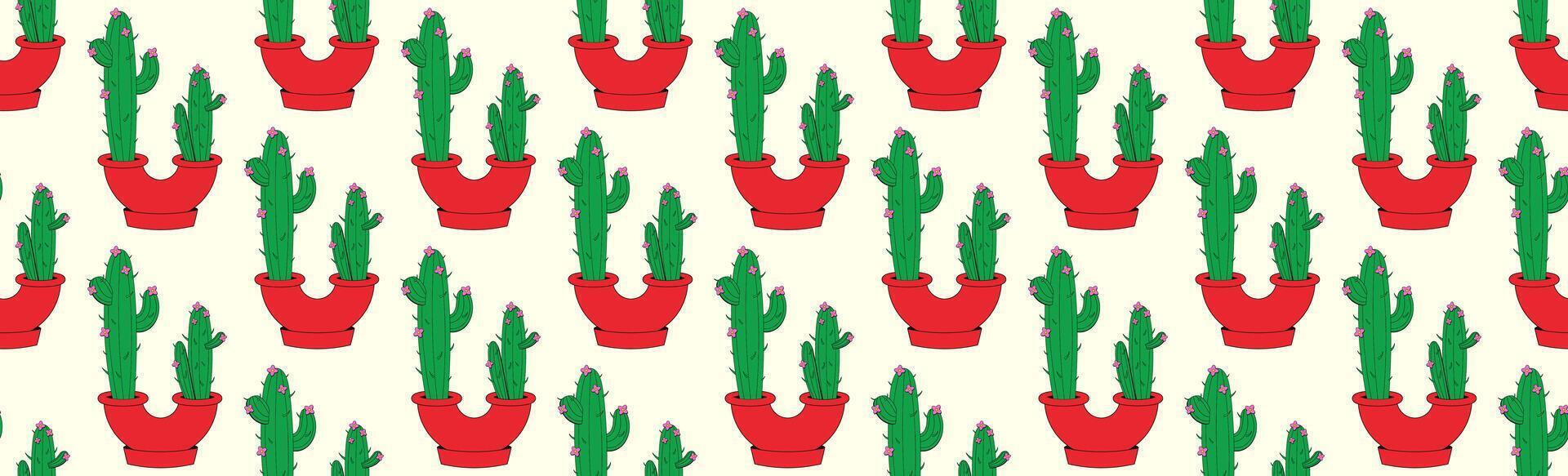 Seamless pattern with indoor plants in flat style. vector