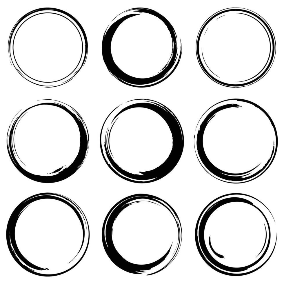 Black Colored Round Brush Painted Ink Stamp Banner Frame On A White Background Illustration vector