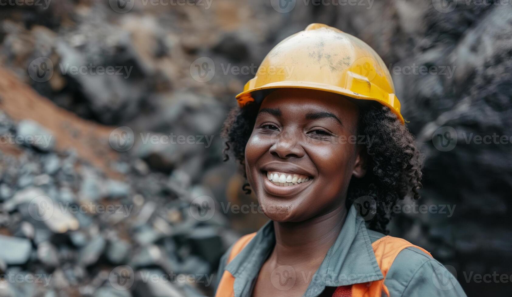 Portrait of an Afro-American female miner at a mining site.Generated image photo