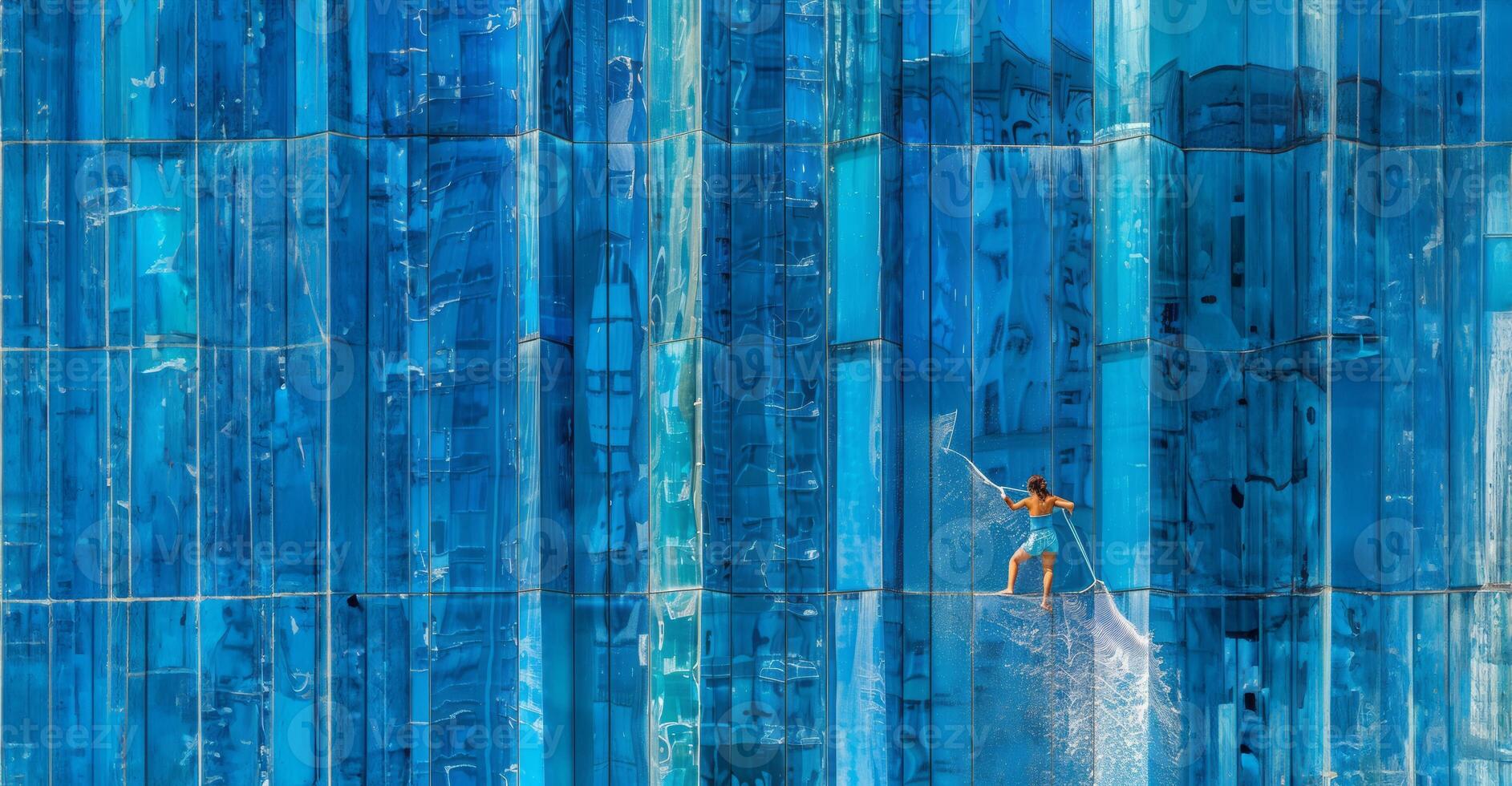 Worker cleaning windows on a high-rise building.Generated image photo
