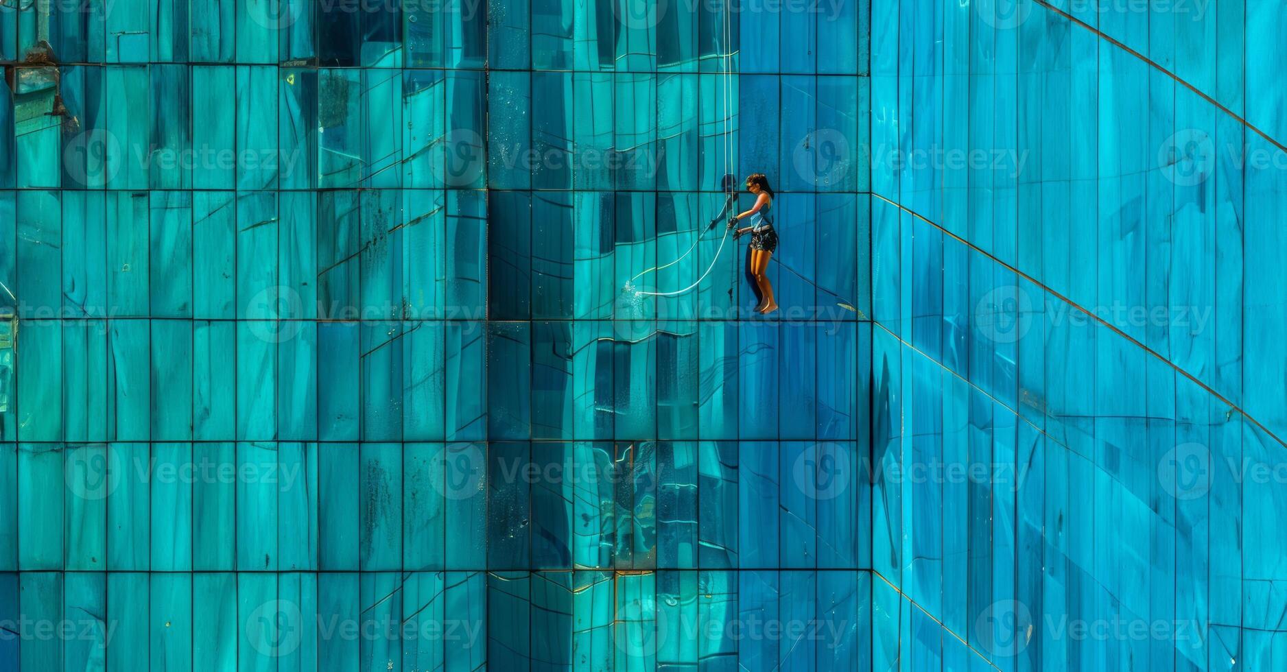 Worker cleaning windows on a high-rise building.Generated image photo