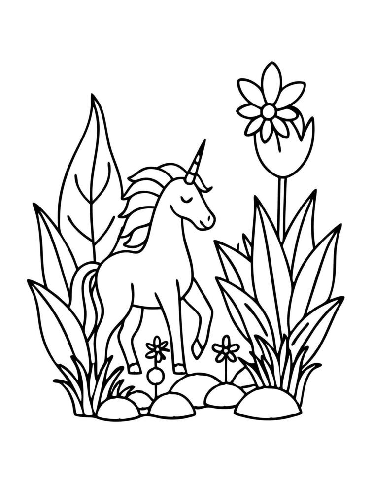 unicorn coloring page vector
