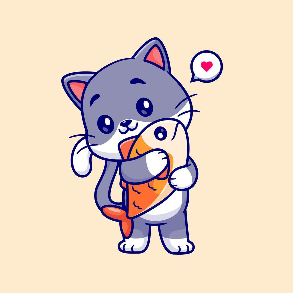 Cute Cat Hug Fish Cartoon vector