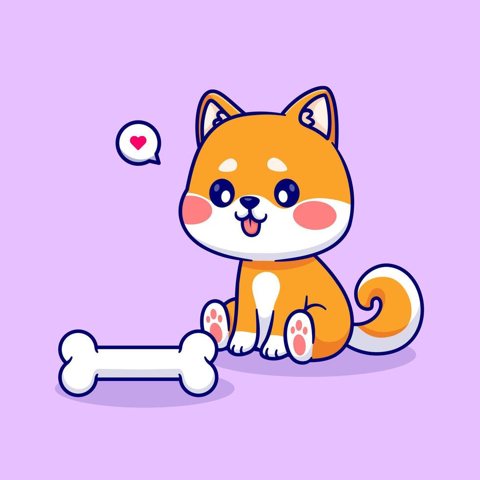 Cute Shiba Inu Dog Looking At Bone Cartoon vector