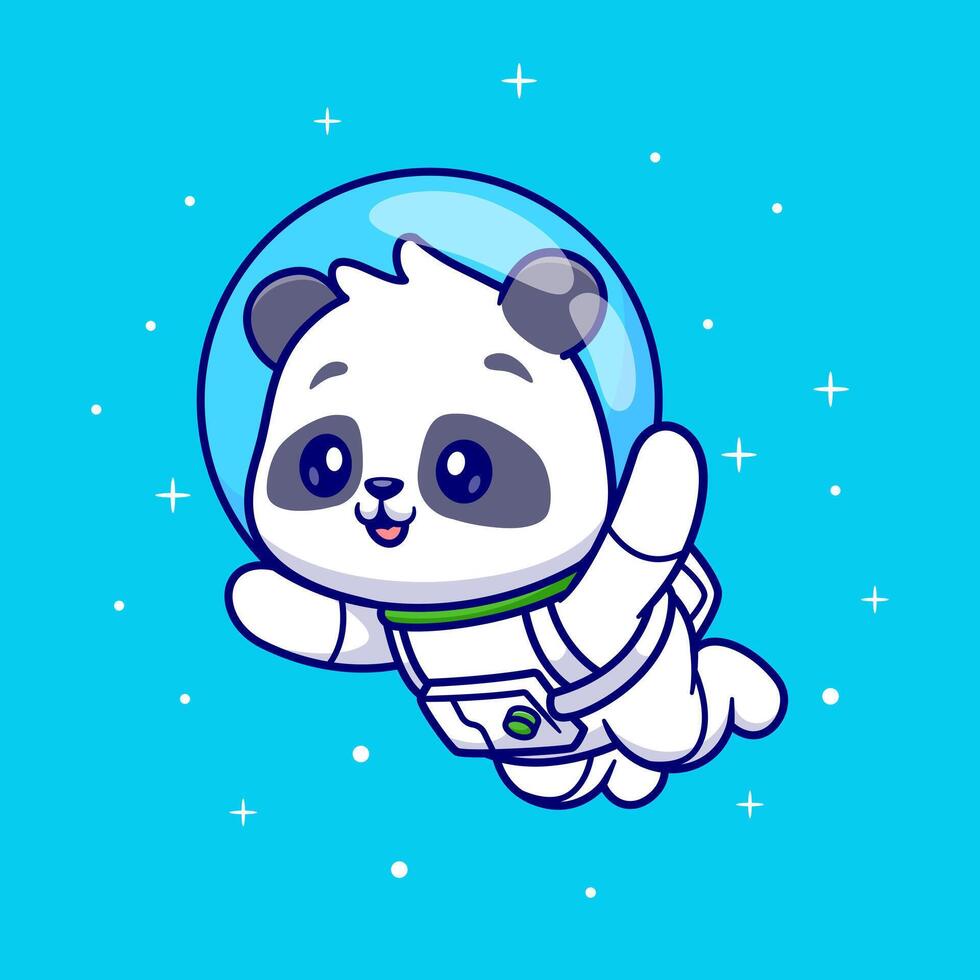 Cute Panda Astronaut Floating In Space Cartoon vector