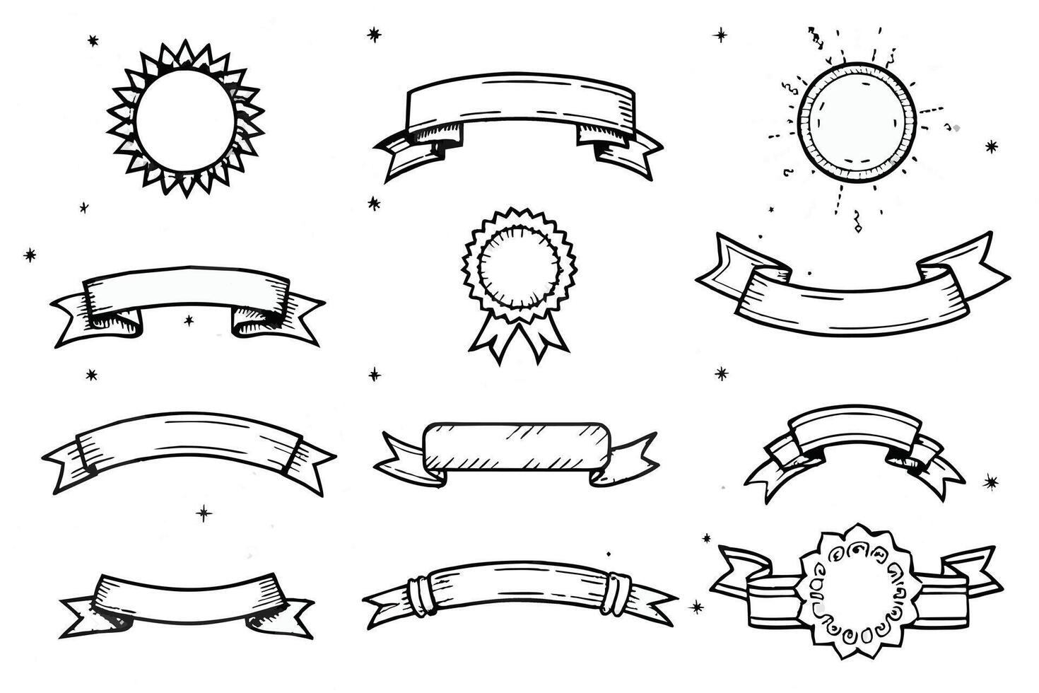 Hand drawn premium ribbon decorative drawings banners vector
