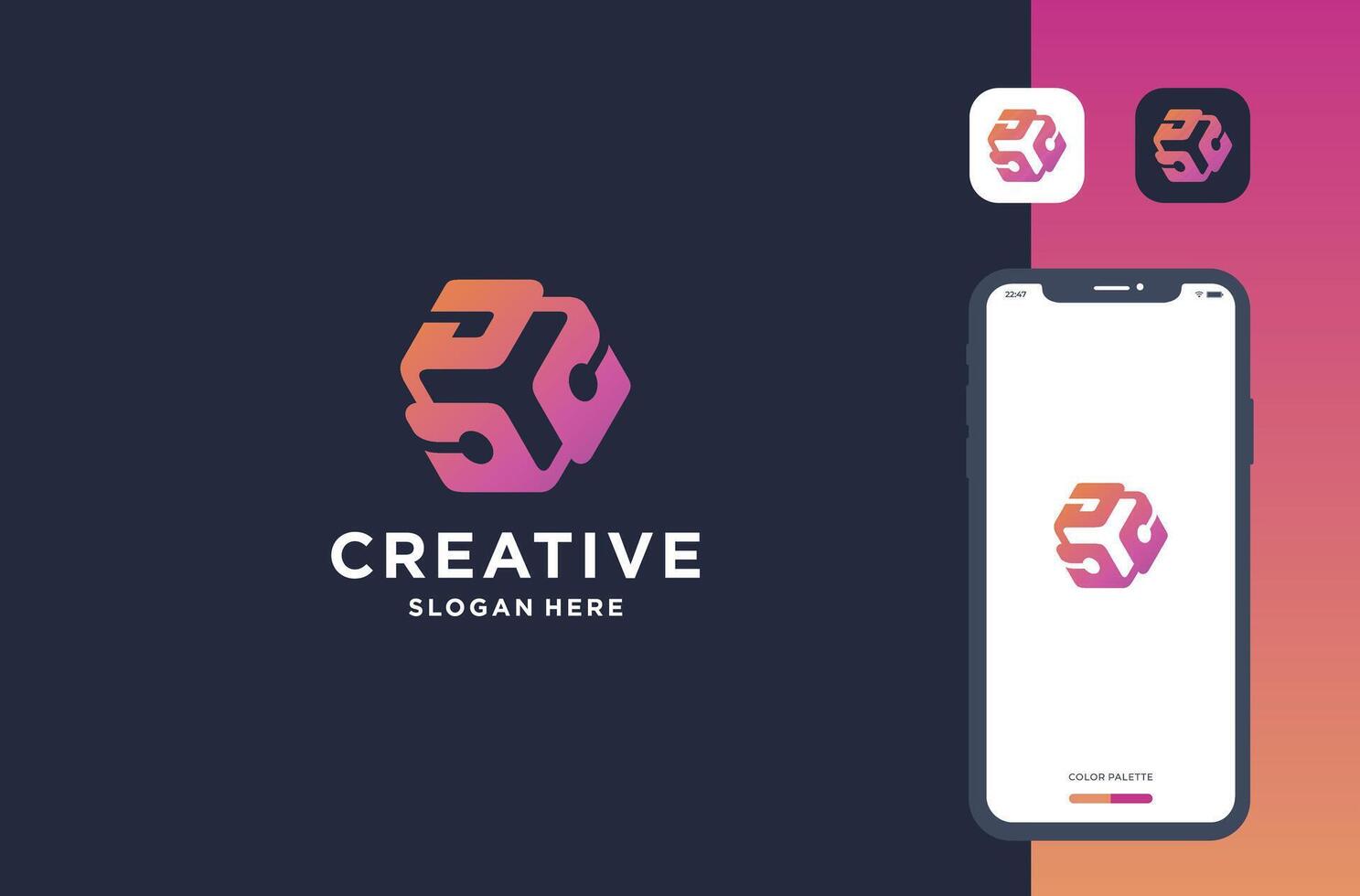 d and circuit cube logo design business brand inspiration vector