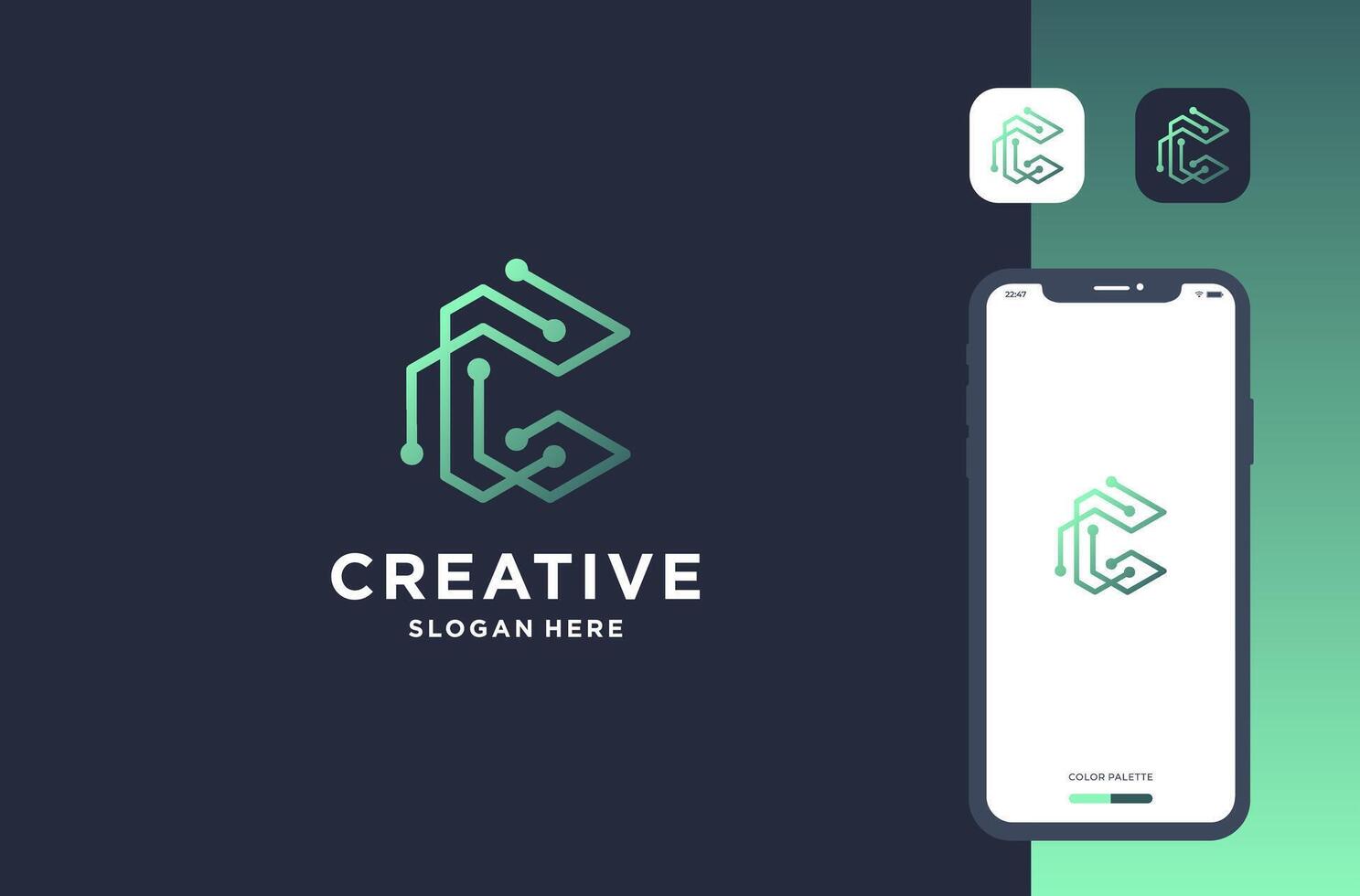 letter c with circuit shape logo design for business brand inspiration vector