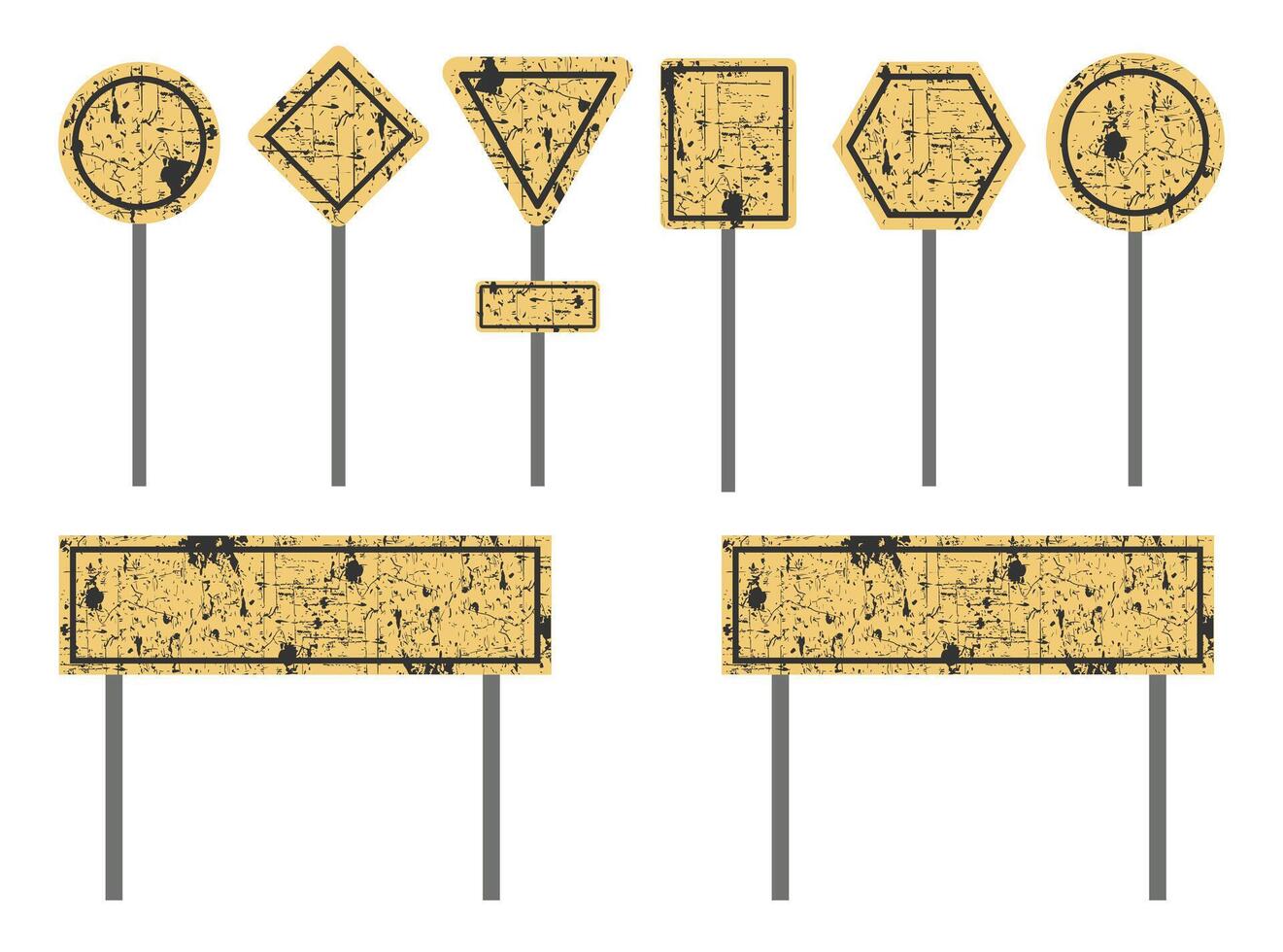 A set of old orange road signs without inscriptions isolated on a white background. vector