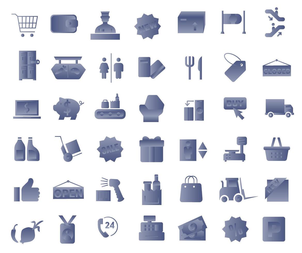 Market graphics. Icons used in supermarkets in a light blue gradient. vector