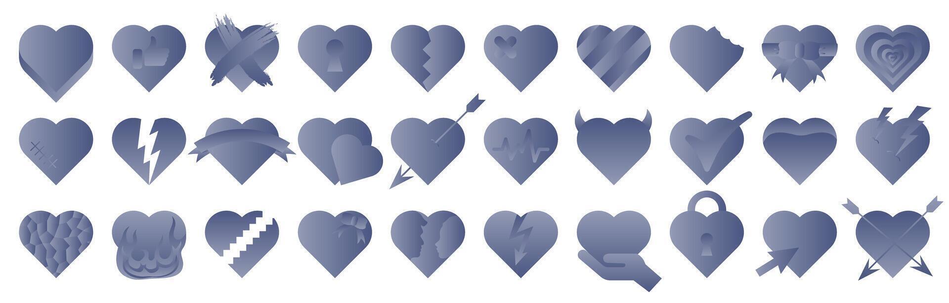 Creative romantic symbols in the shape of a heart, decorated with a light blue gradient, isolated on a white background. vector