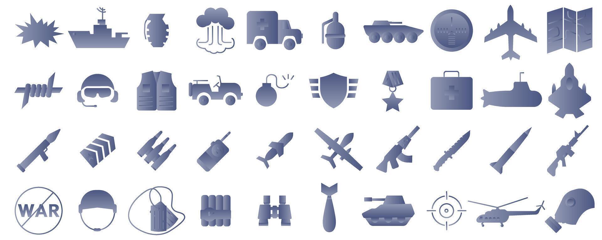 War icons. Flat design, light blue gradient. vector