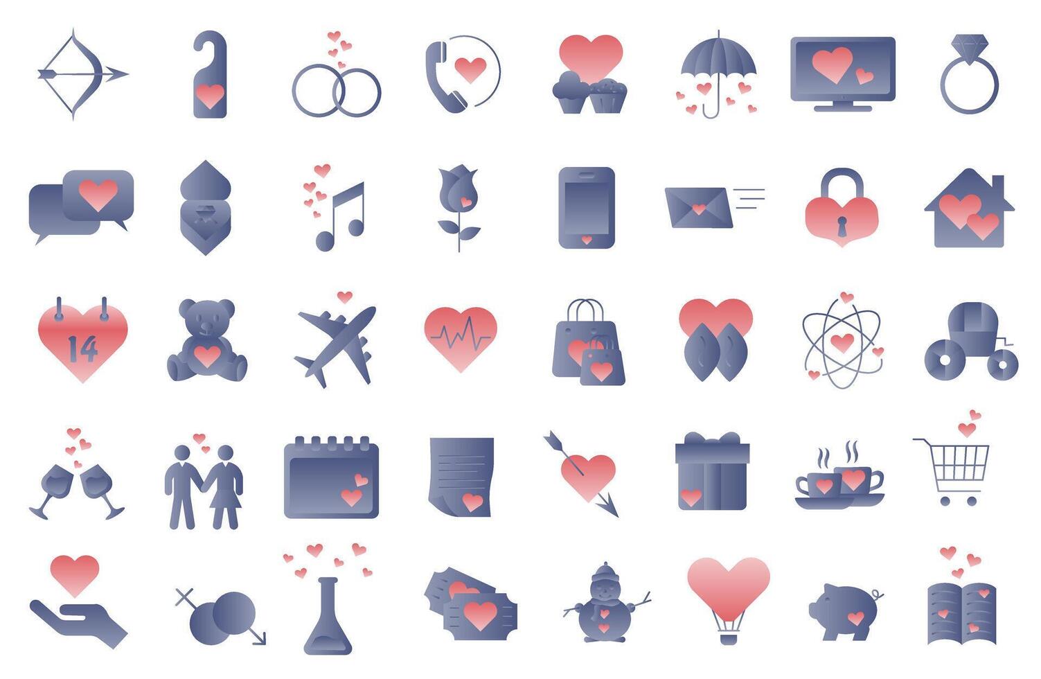 Set of Valentine's Day elements such as hearts and more. In a light blue gradient. vector