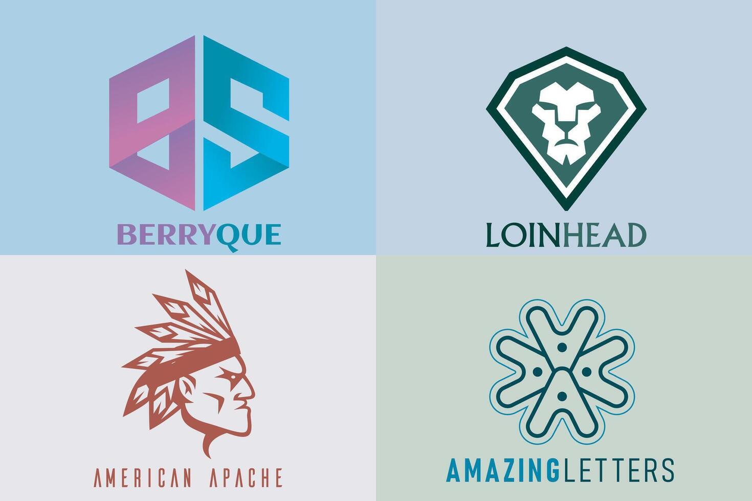 Collection of Apache man with lion head and alphabet design. vector