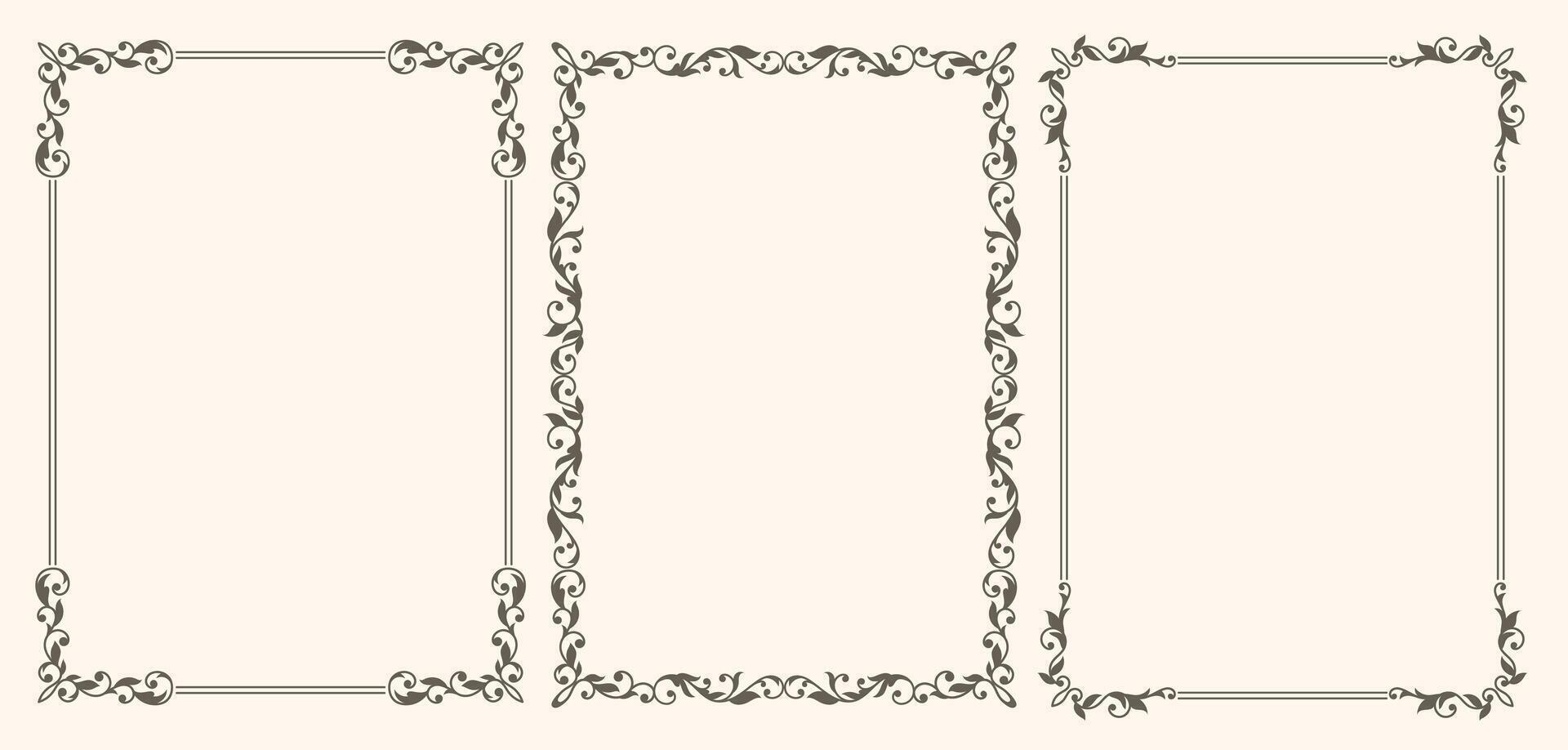 Set of vintage frames with leaves and curls vector