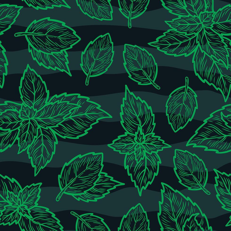 Peppermint leaves hand drawn seamless pattern vector
