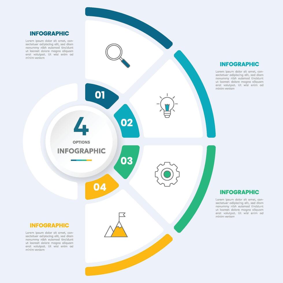 Circle chart infographic template with 4 options for presentations vector