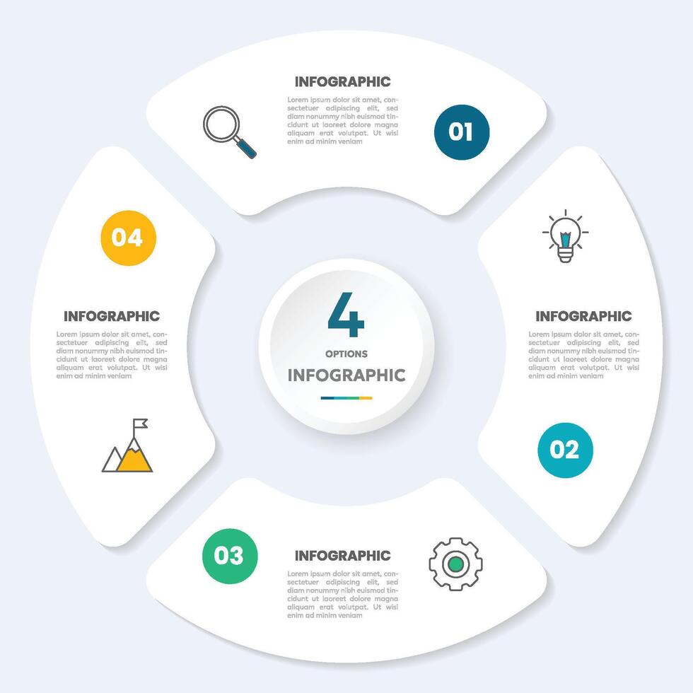 Circle chart infographic template with 4 options for presentations vector