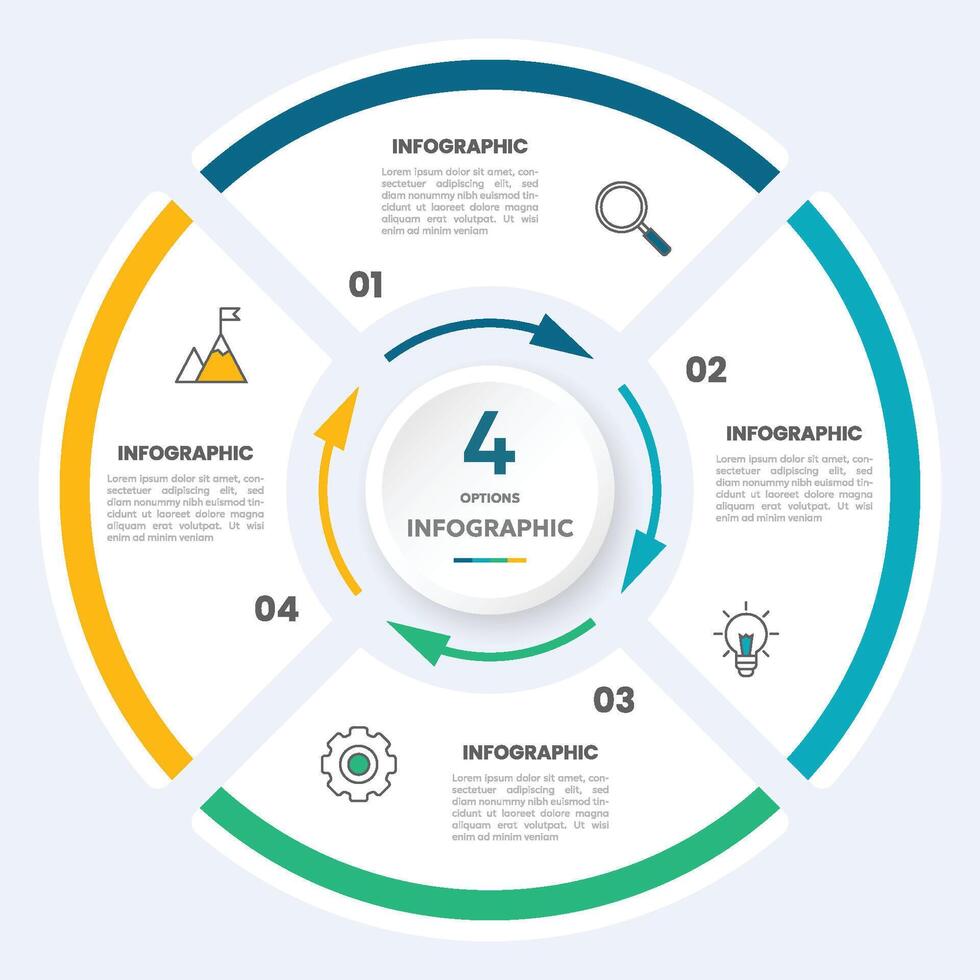 Circle chart infographic template with 4 options for presentations vector