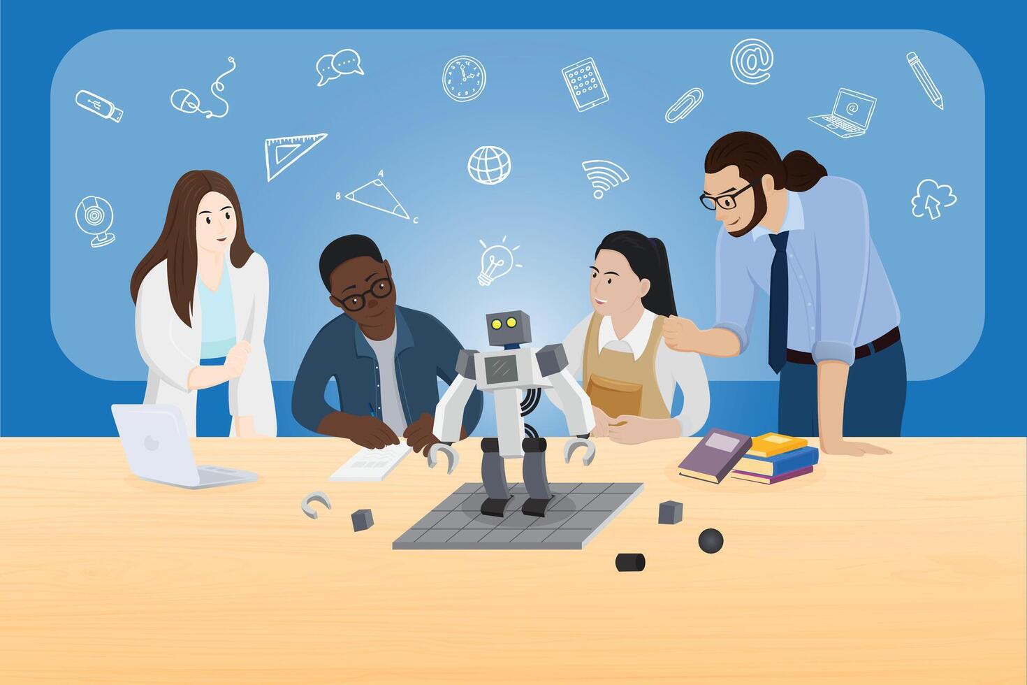 estudiantes son aprendizaje acerca de artificial inteligencia robots vector