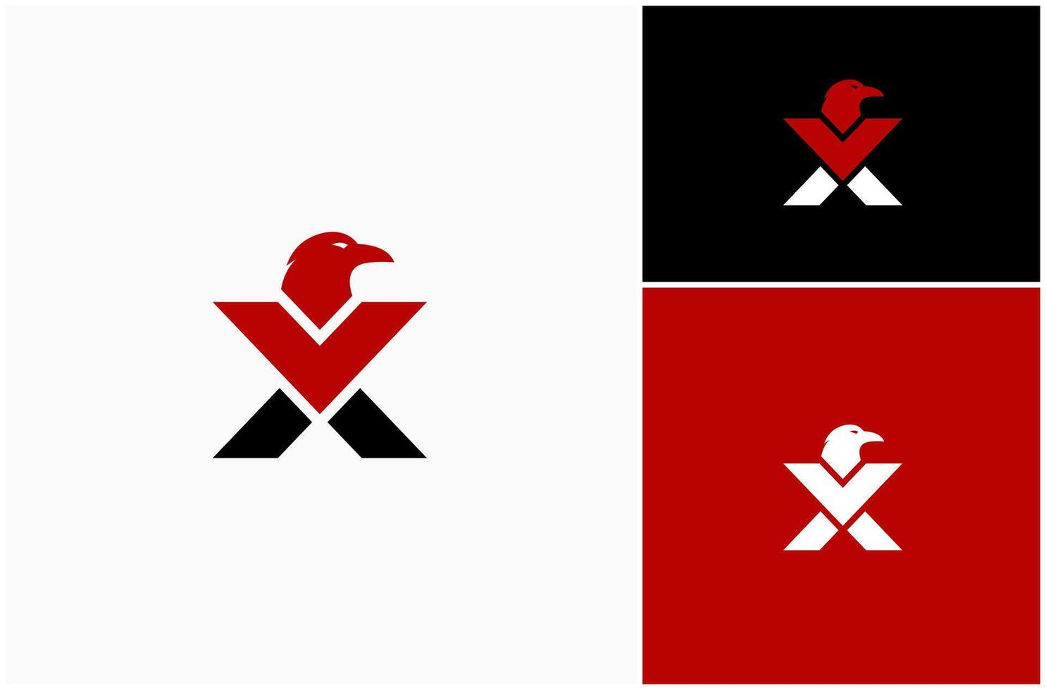 Initial Letter X Raven Crow Corvus Head Face Bird Modern Logo Design Illustration vector