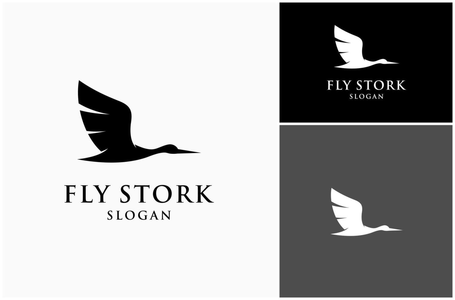 Flying Stork Heron Crane Egret Goose Flamingo Bird Silhouette Logo Design Illustration vector