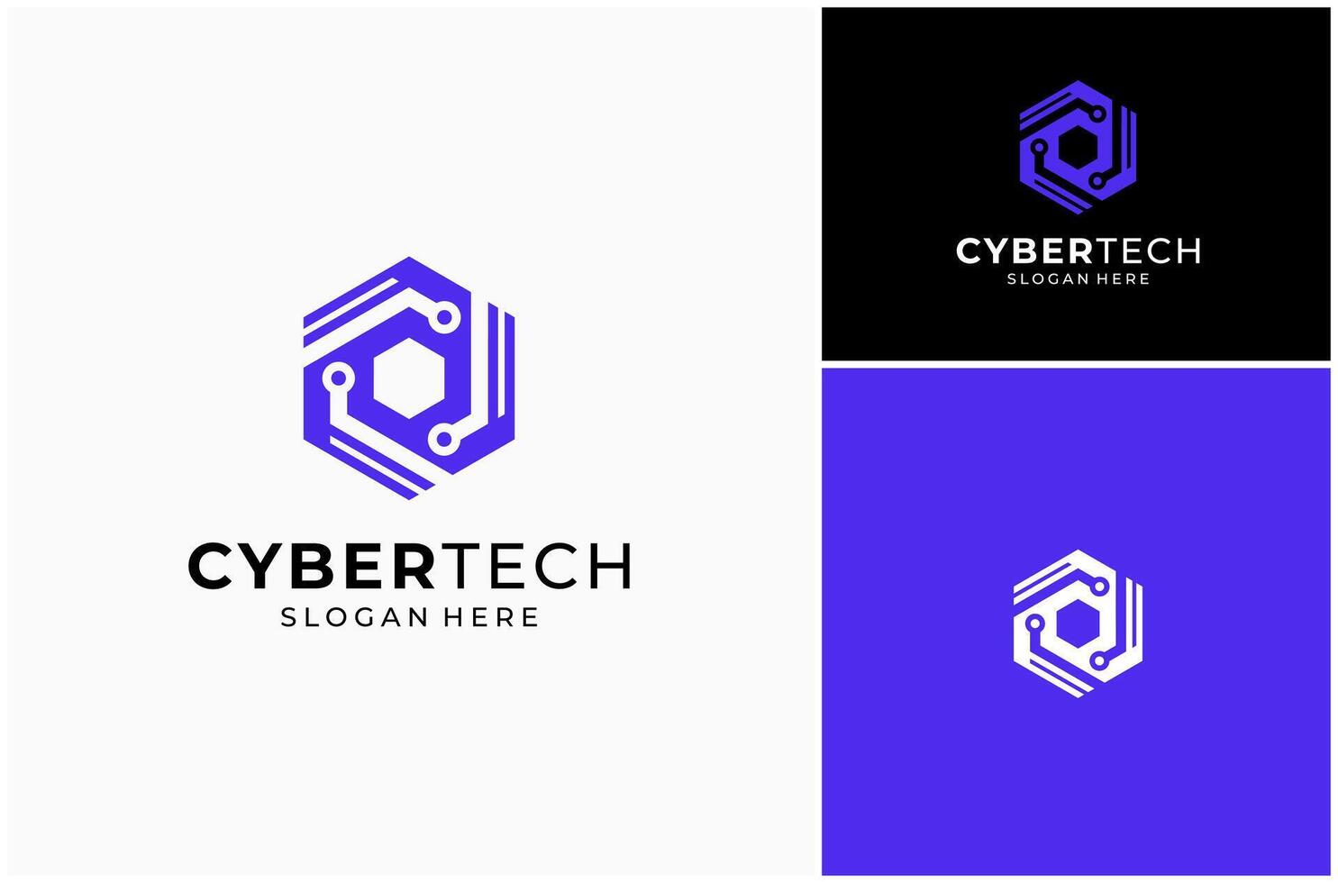 Cyber Security Technology Circuit Network Hexagon Protection Logo Design Illustration vector