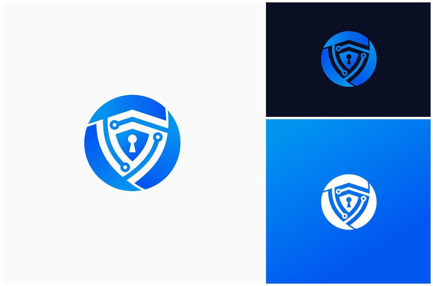 Cyber Security Technology Circuit Network Shield Safe Protection Logo Design Illustration vector