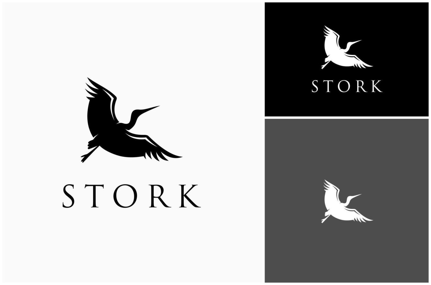 Flying Stork Heron Crane Egret Goose Flamingo Bird Silhouette Logo Design Illustration vector