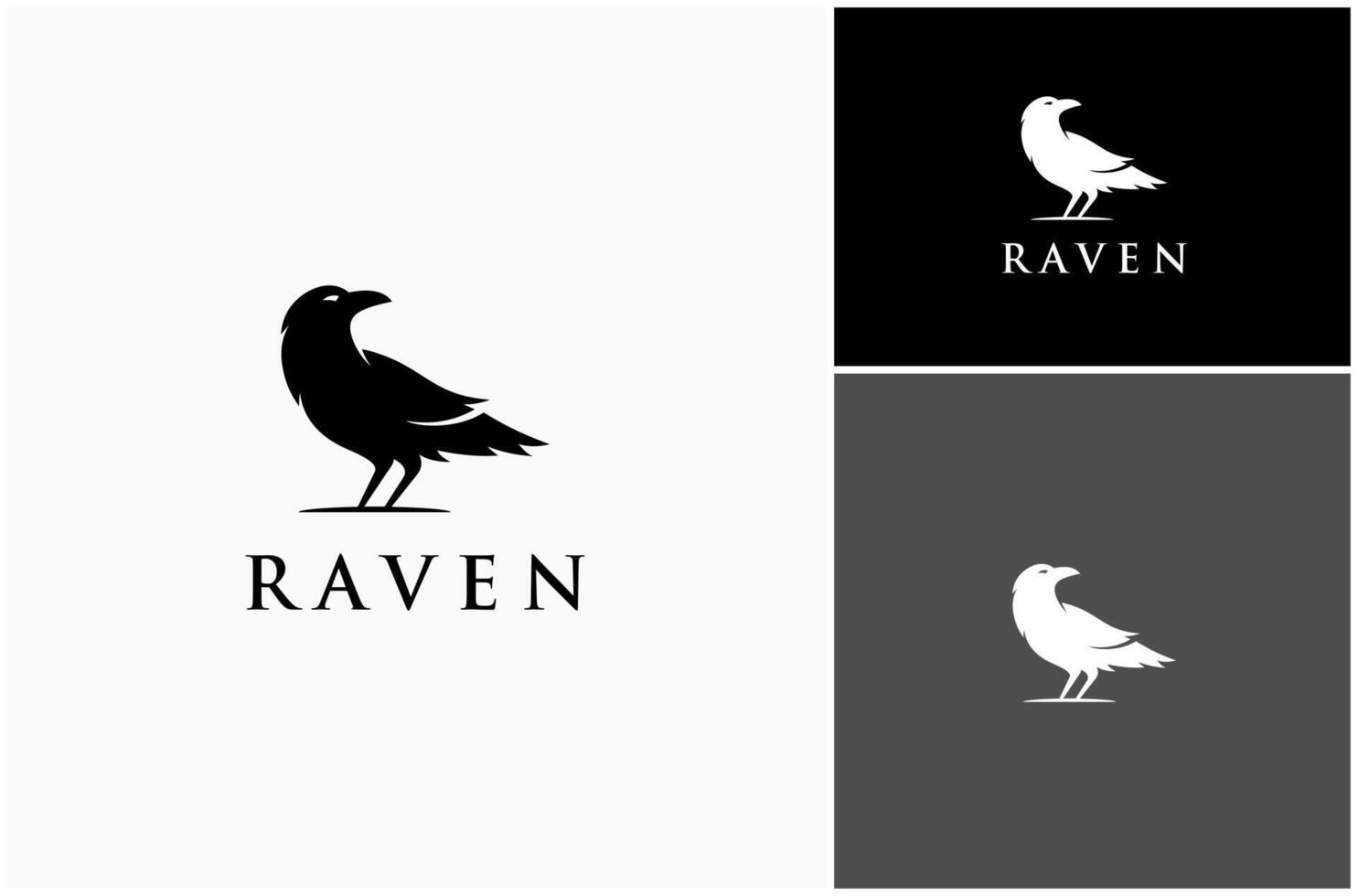 Raven Crow Corvus Gothic Horror Dark Scary Bird Silhouette Logo Design Illustration vector