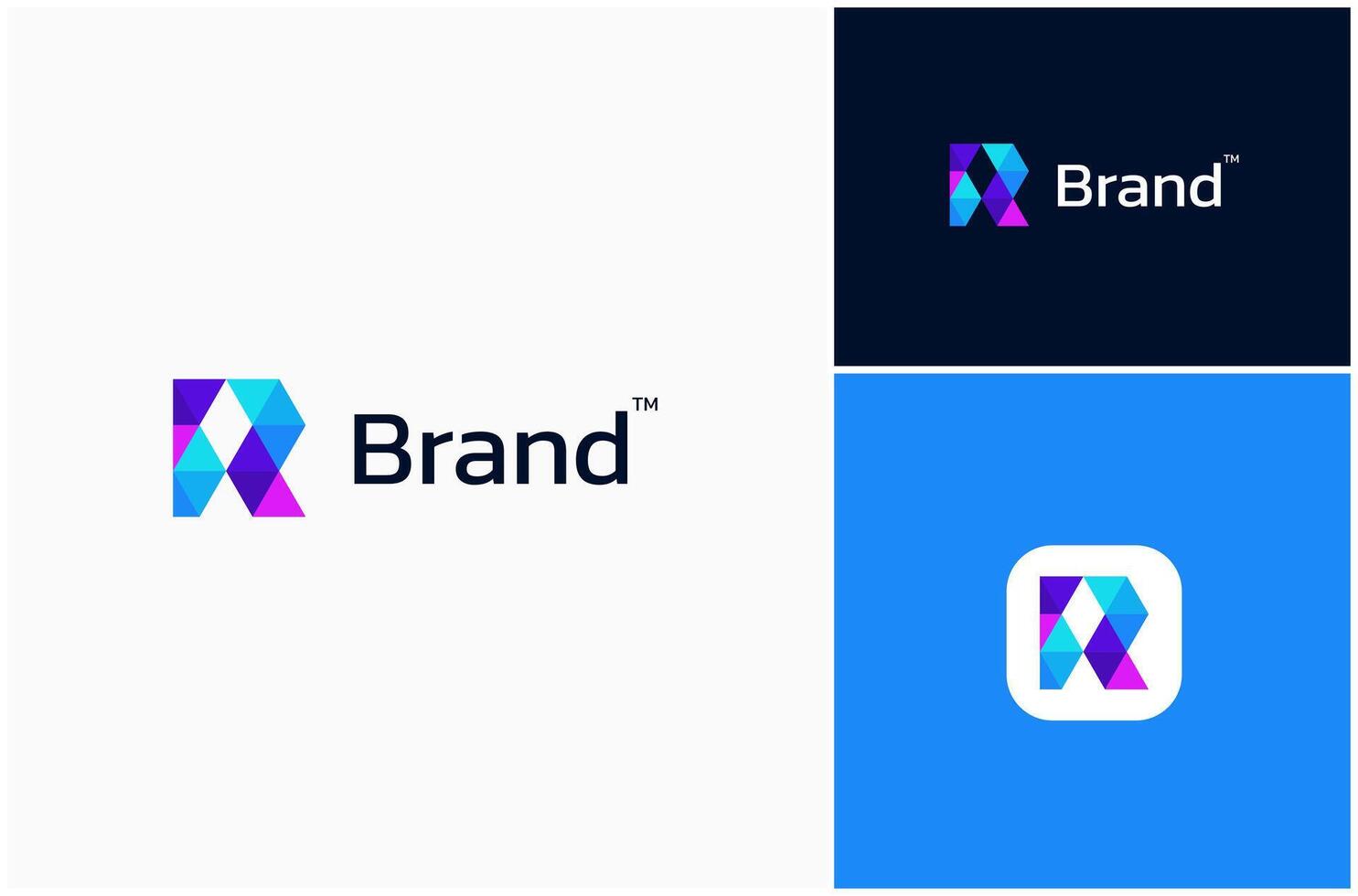 Letter R Geometric Modern Mosaic Triangle Pattern Vibrant Colorful Logo Design Illustration vector