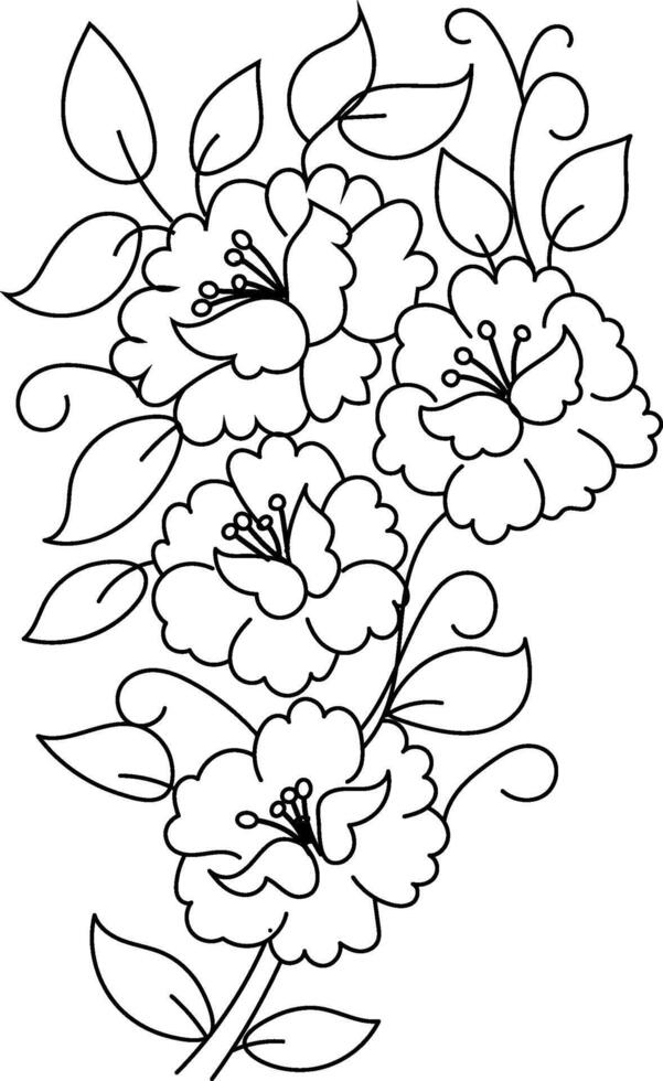 Hand-drawn simple blooming apple tree flower outline vector