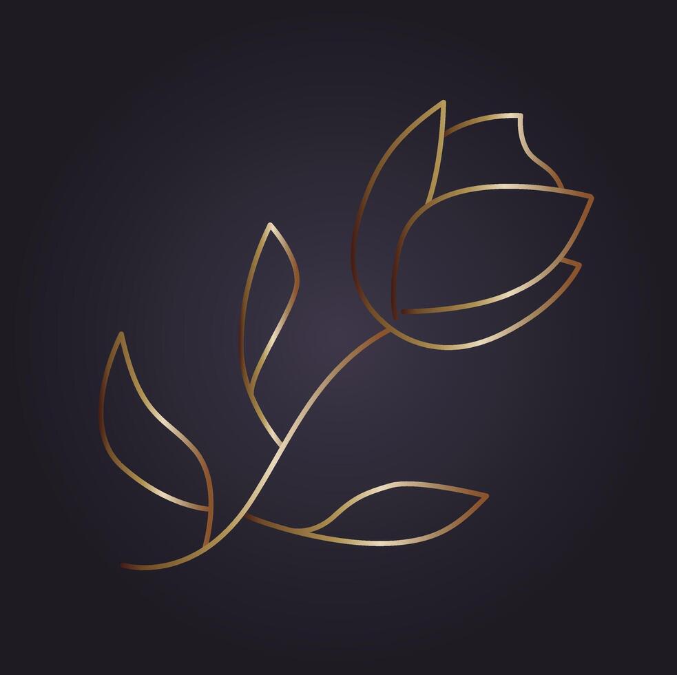Floral Logo. Conceptual simple icon. Abstract Flower Illustration. Golden hand drawn art for Tattoo, fabric, textile, scrapbook paper, wallpaper, wrapping paper, greeting cards, print vector