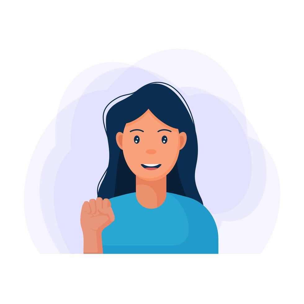 girl with fist raised up. Protest Art. Feminism concept. Fight for rights. vector