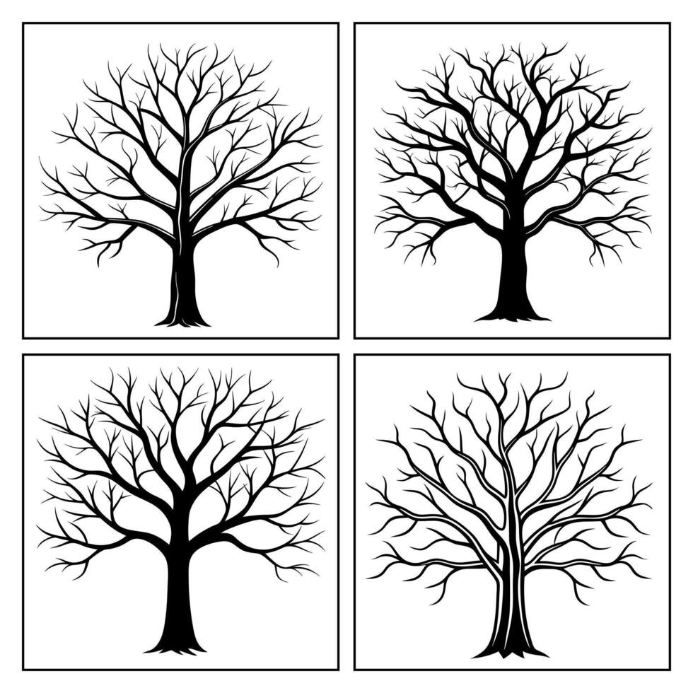 Creative Minimalist Black and White Tree Outline Silhouette Design vector