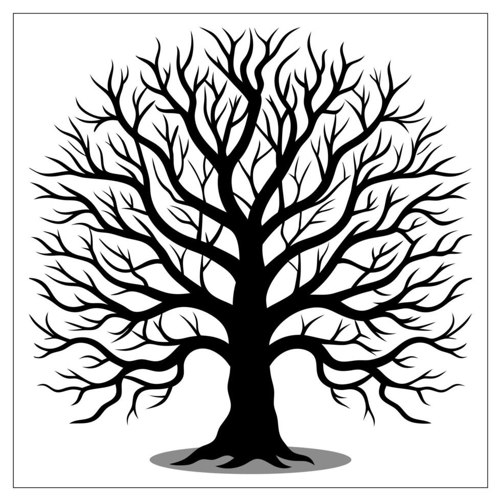 Creative Minimalist Black and White Tree Outline Silhouette Design in style vector