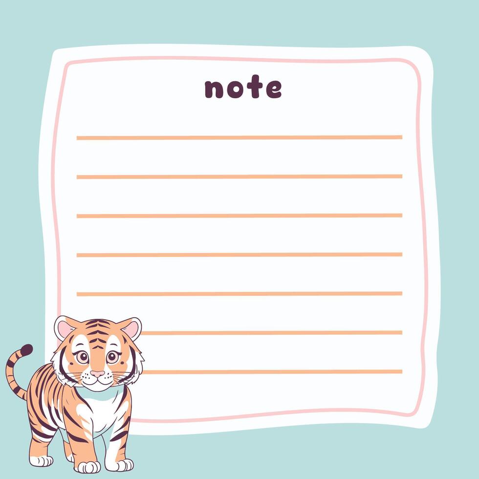 Cute Tiger Memo Note Design Template vector