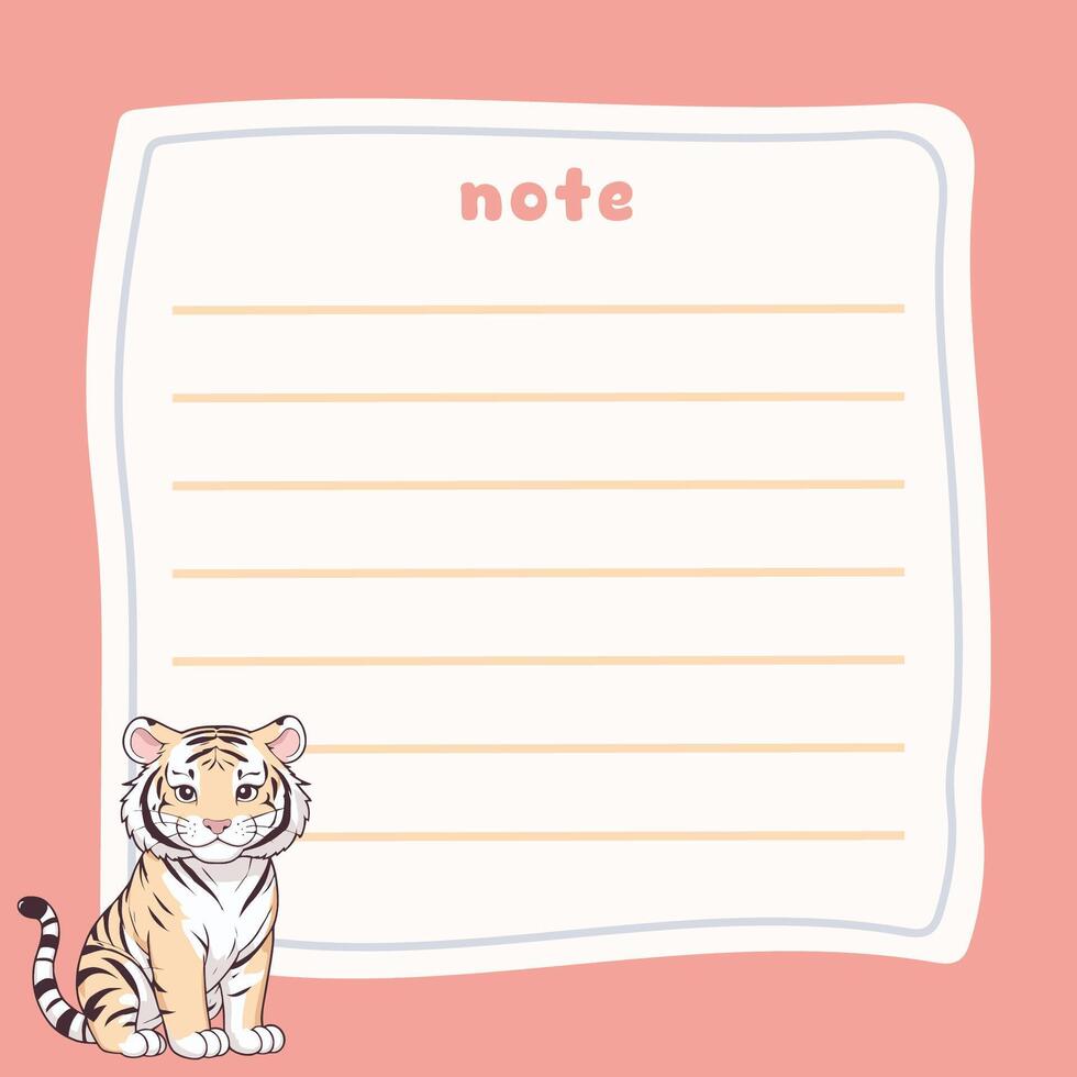 Cute Tiger Memo Note Design Template vector