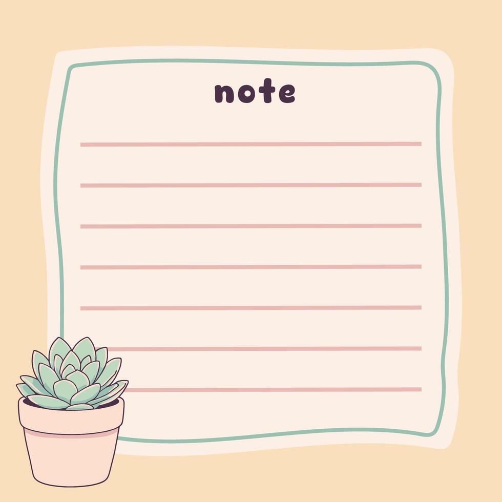 Cute Succulent Houseplant Memo Note Design Template 1-14 vector