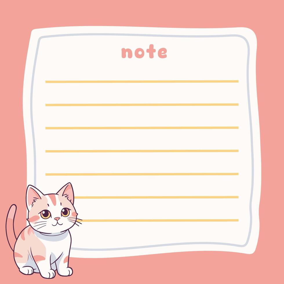 Cute Cat Memo Note Design Template vector