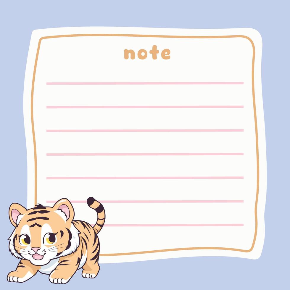 Cute Tiger Memo Note Design Template vector