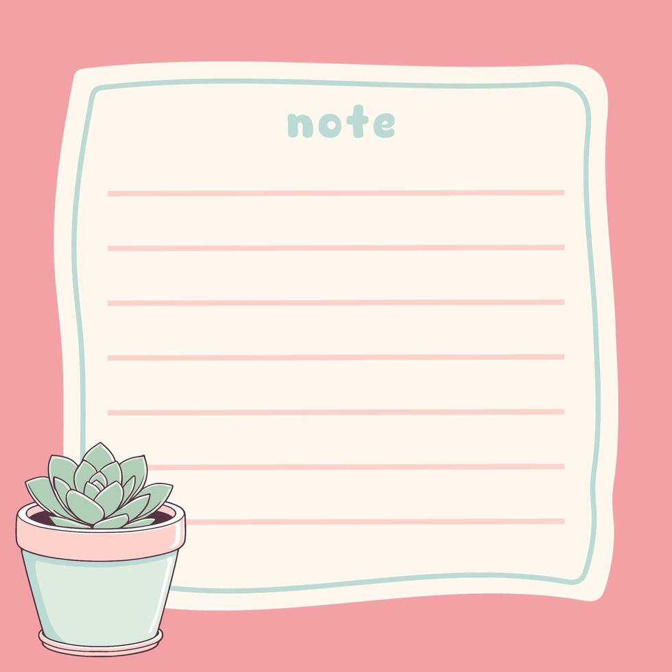 Cute Succulent Houseplant Memo Note Design Template 1-14 vector