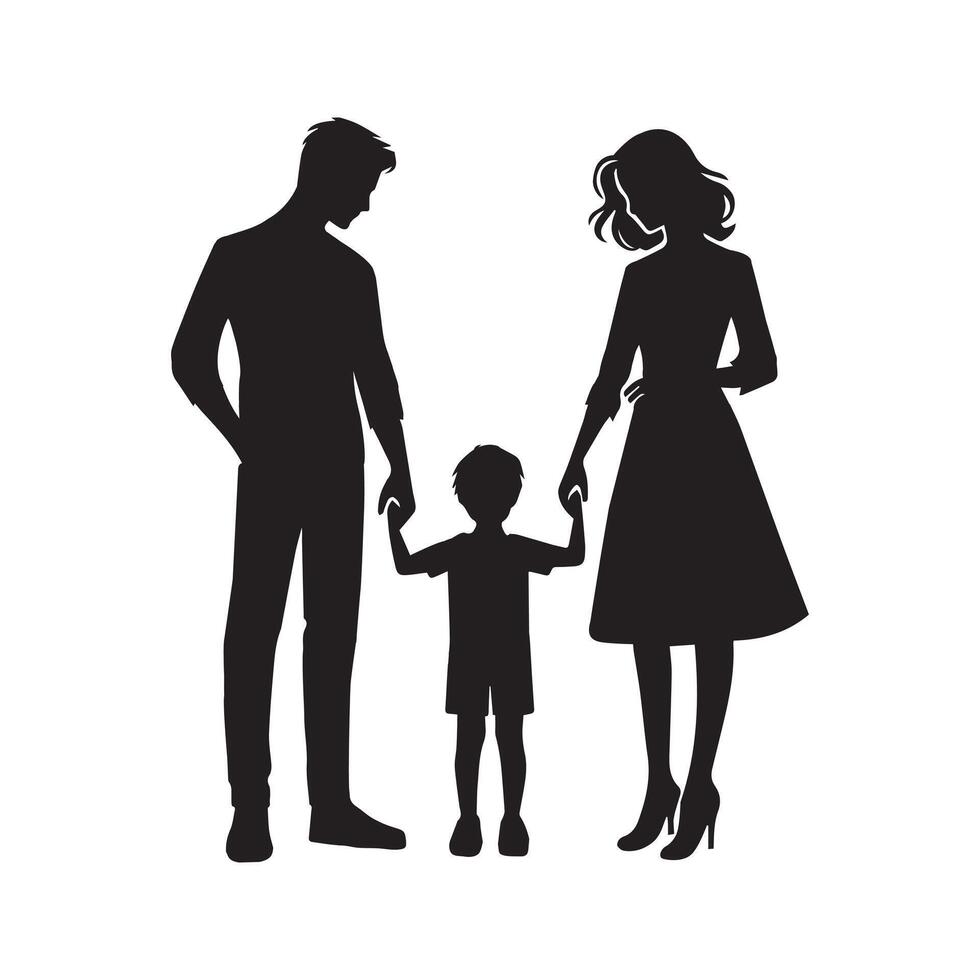 Happy Family Silhouette - Family Clipart - Parents and Child Holding Hands illustration vector