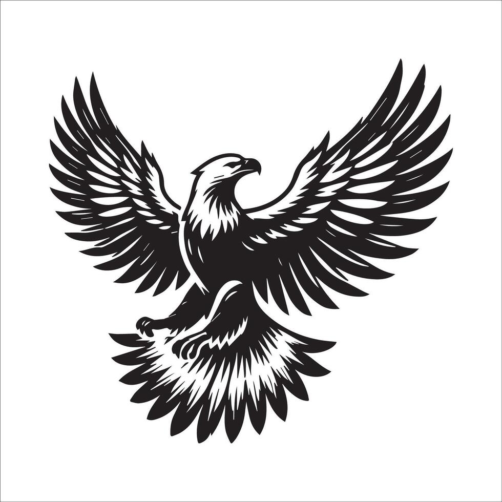 Bald Eagle Silhouette - Eagle Logo - Bald Eagle floating in the void and wings illustration in black and white vector