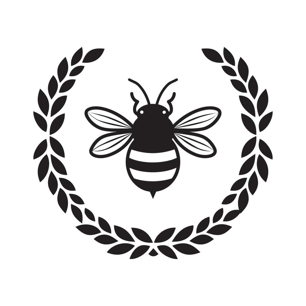 Bee Clipart - bee Logo - Floral Wreath killer Bee Circle illustration in black and white vector