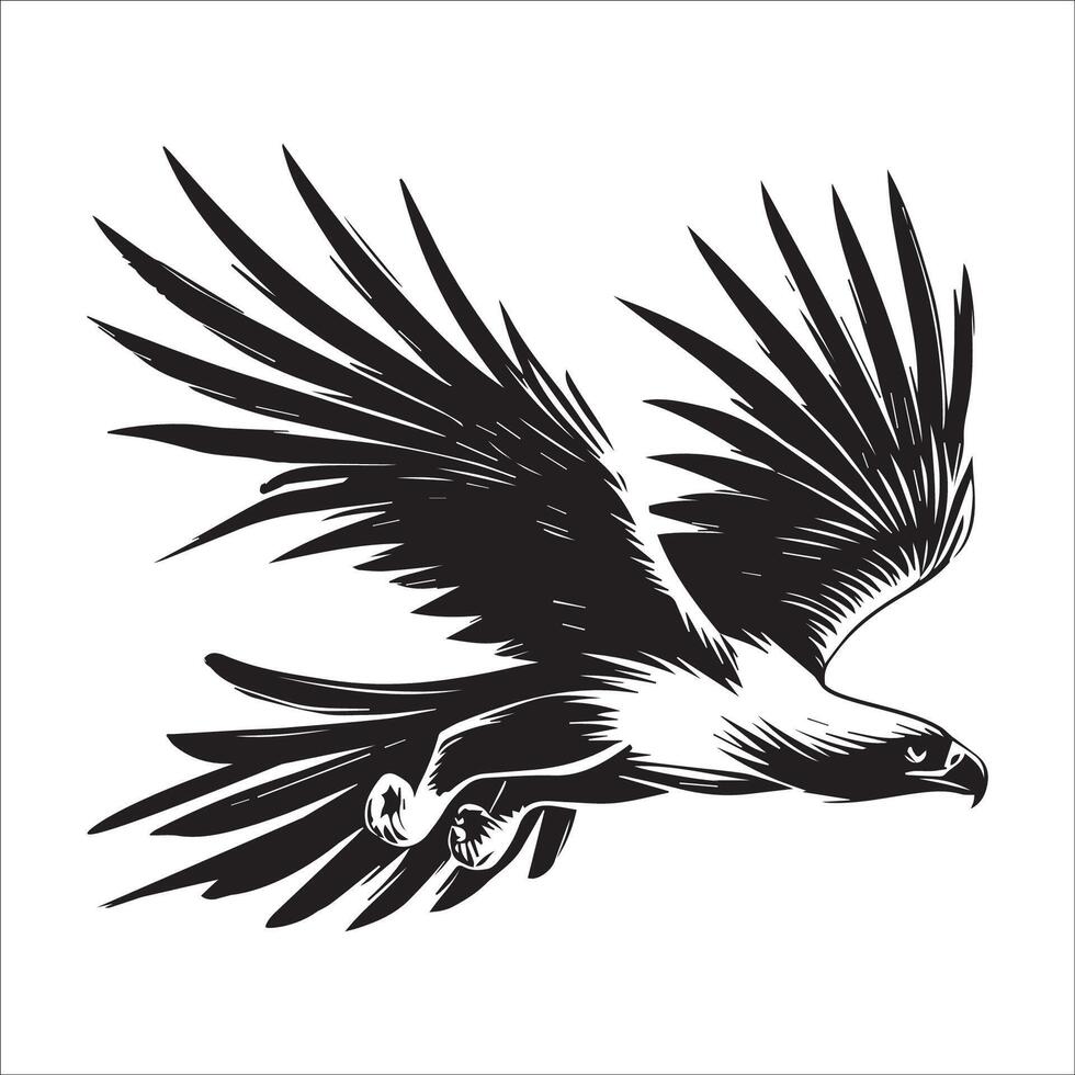 Philippine Eagle Silhouette - Eagle Logo - Philippine Eagle in a fast dive illustration in black and white vector